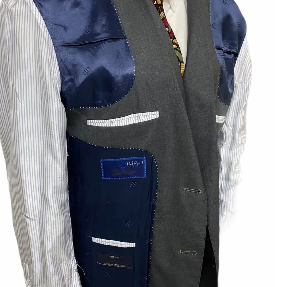 David Donahue Ryan Gray Wool Two Button Suit Jacket Men's Size 44L